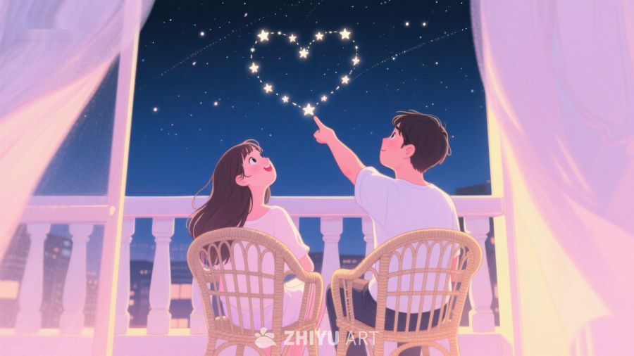 夜空下情侣共赏心形星辉 578