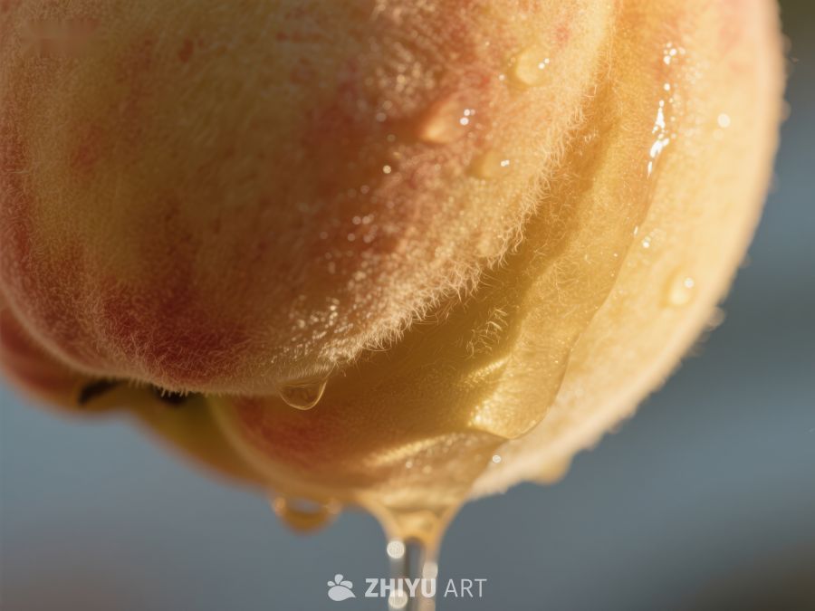 新鲜桃子滴落果汁的特写 690