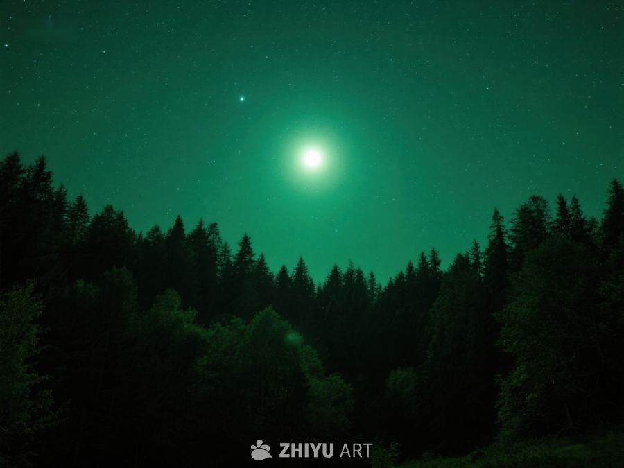 夜空下的森林与神秘绿光 367
