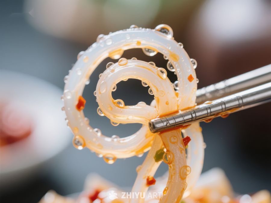 筷子夹起晶莹剔透的凉粉 688