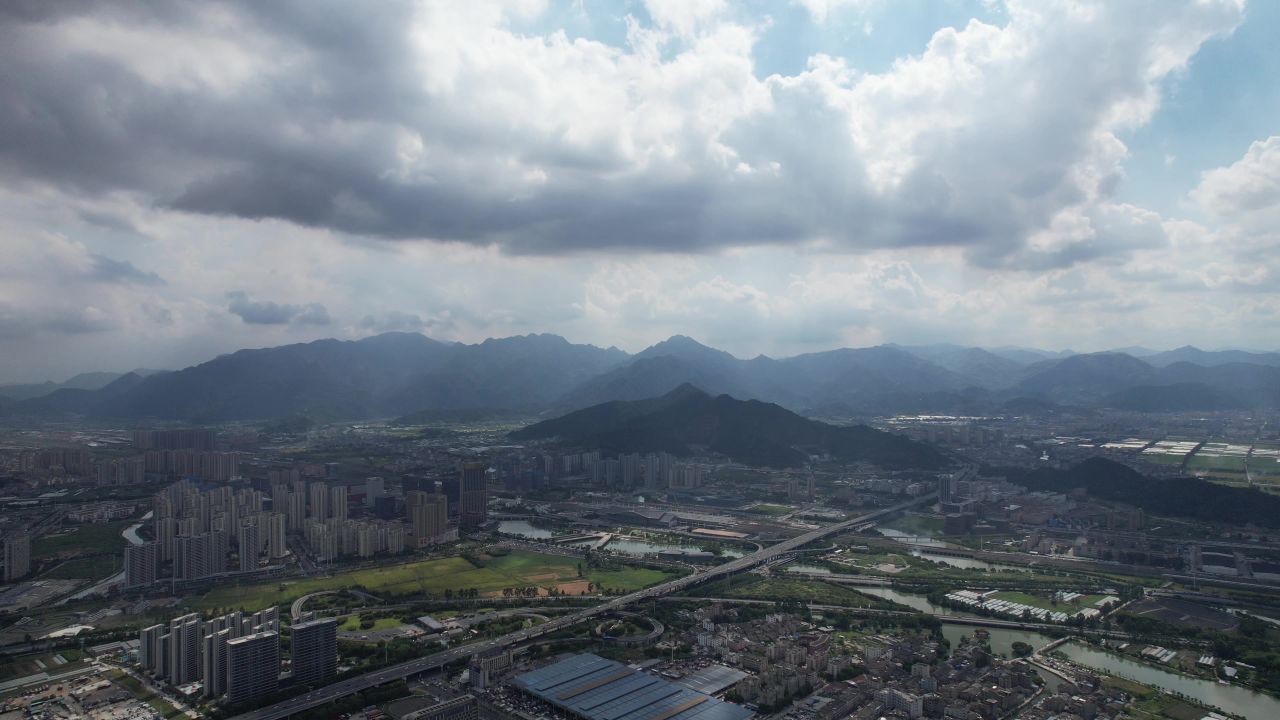 浙江温州城市风光城市全景蓝天白云航拍 