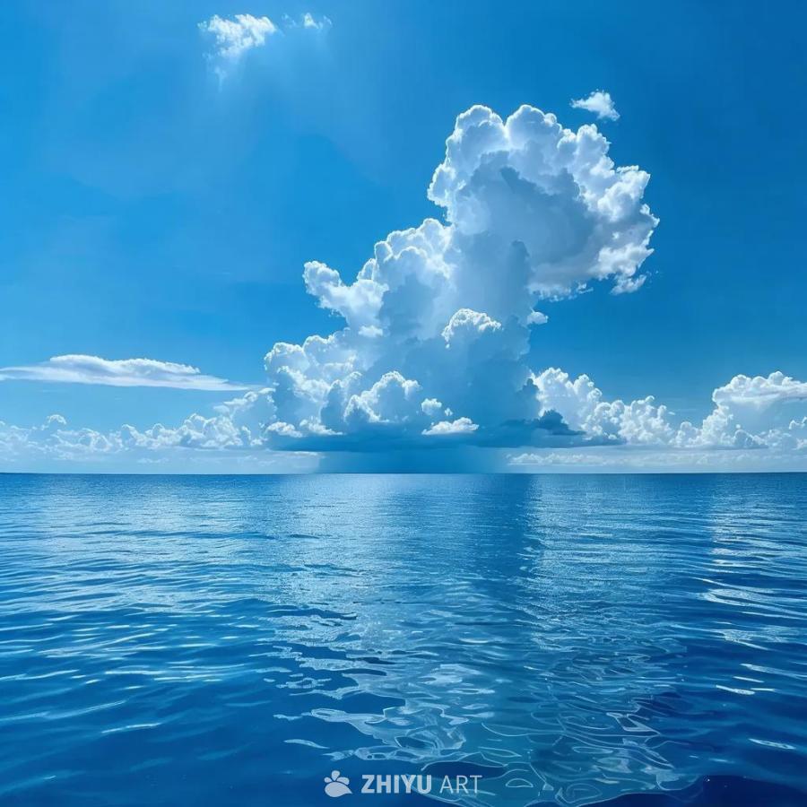 天蓝色的天空下，漂浮着几朵白色的云彩，其中一朵云朵