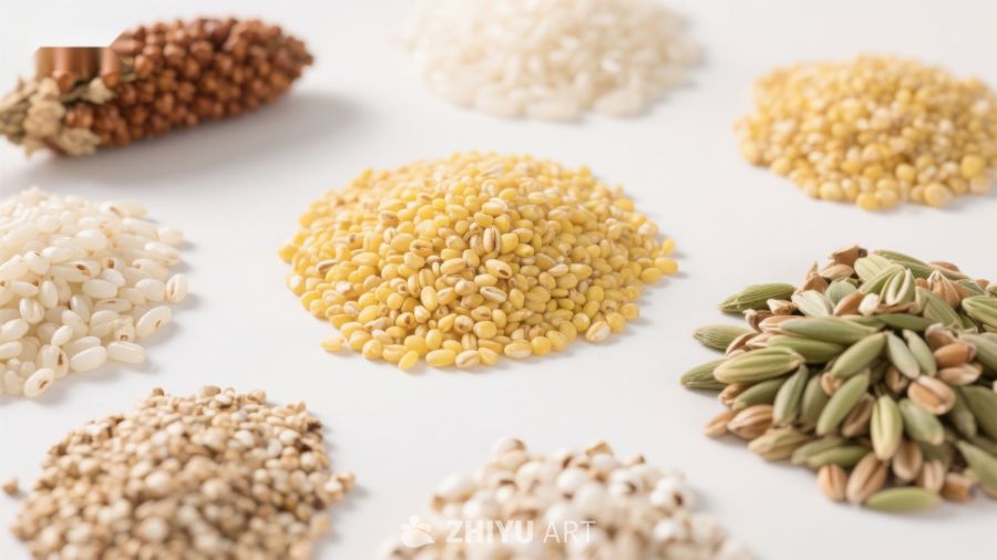多种谷物的特写展示
