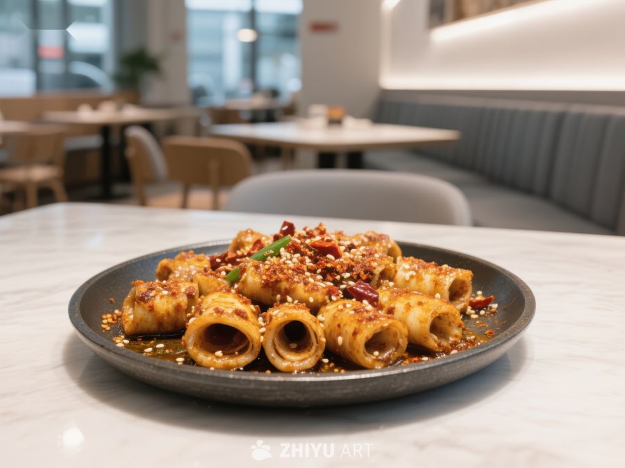 香辣意面卷，餐厅环境优雅