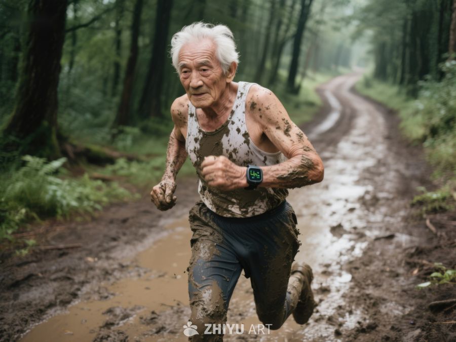 老人泥泞小径奔跑 437