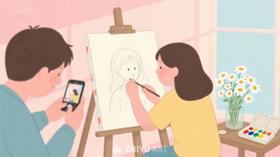 两人合作绘画，一人拍照记录 226