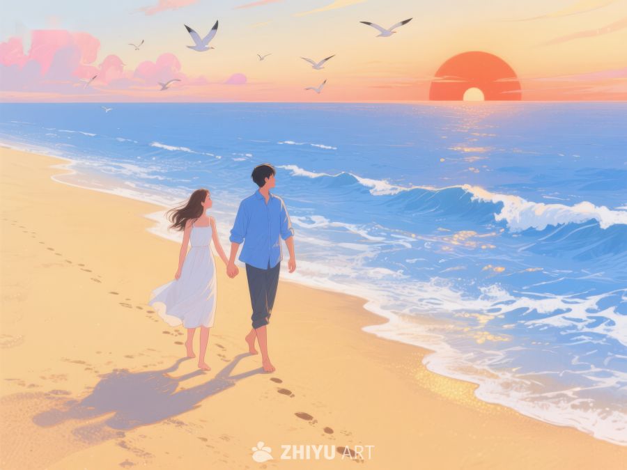 海滩漫步的情侣 289