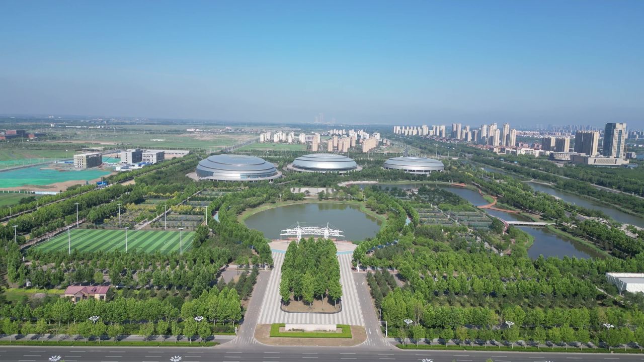 航拍山东东营全民健身公园