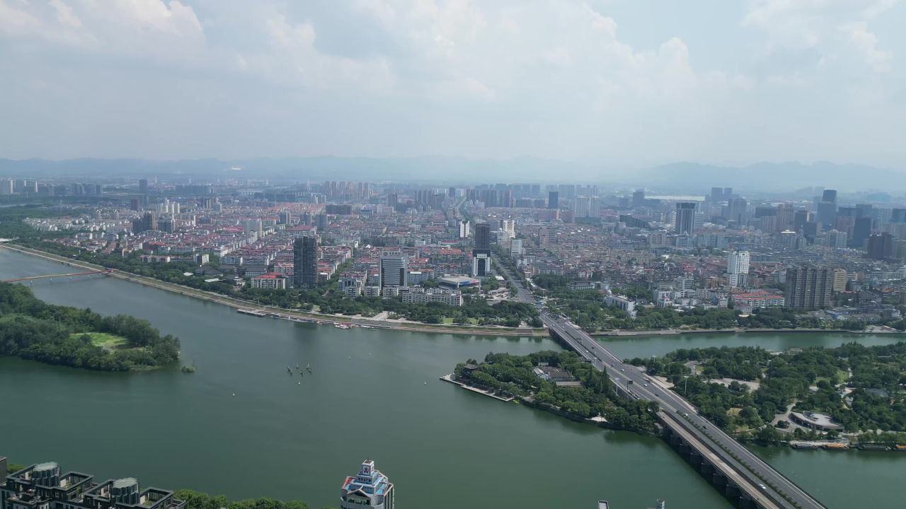 航拍金华五百滩公园