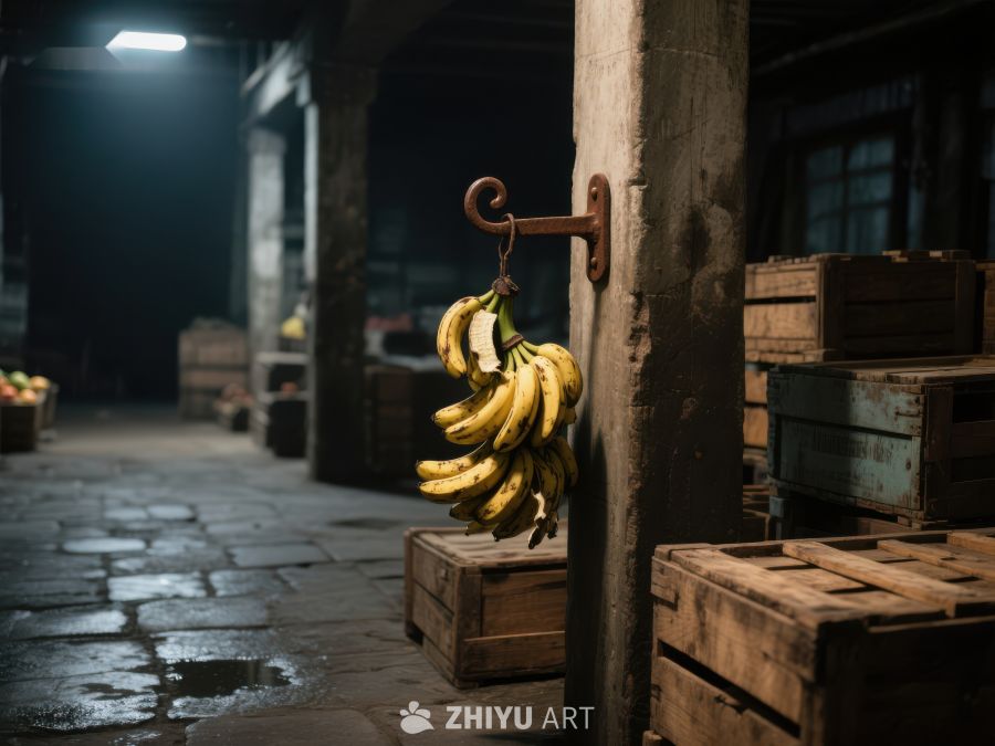 悬挂的香蕉与木质箱堆 769