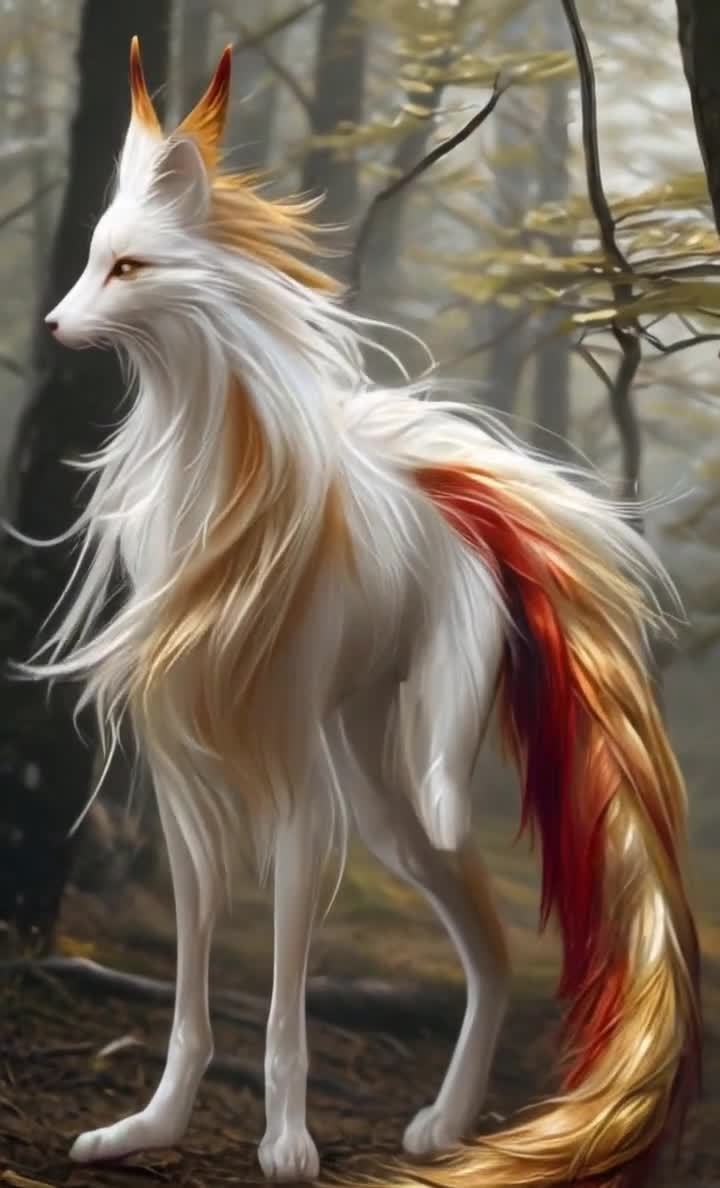 森林中的白色渐变狐狸
