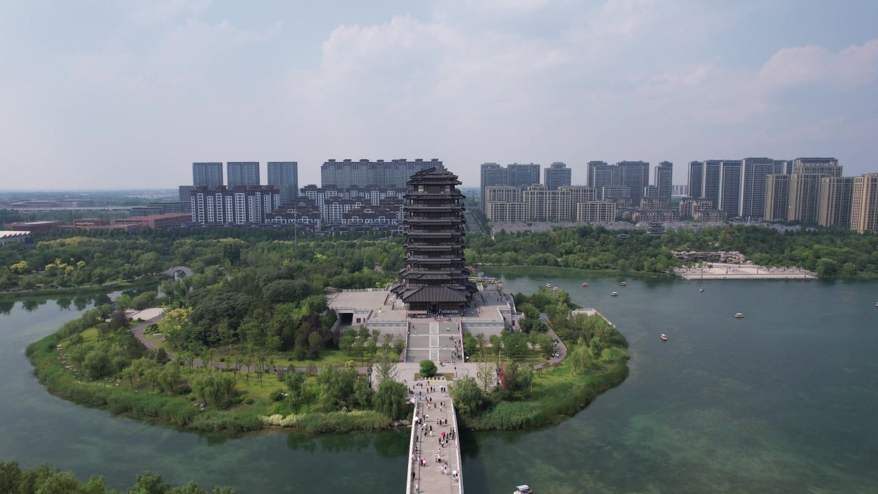 山东淄博城市风光航拍 