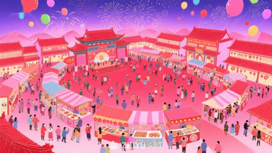 热闹的节日集市夜景 791