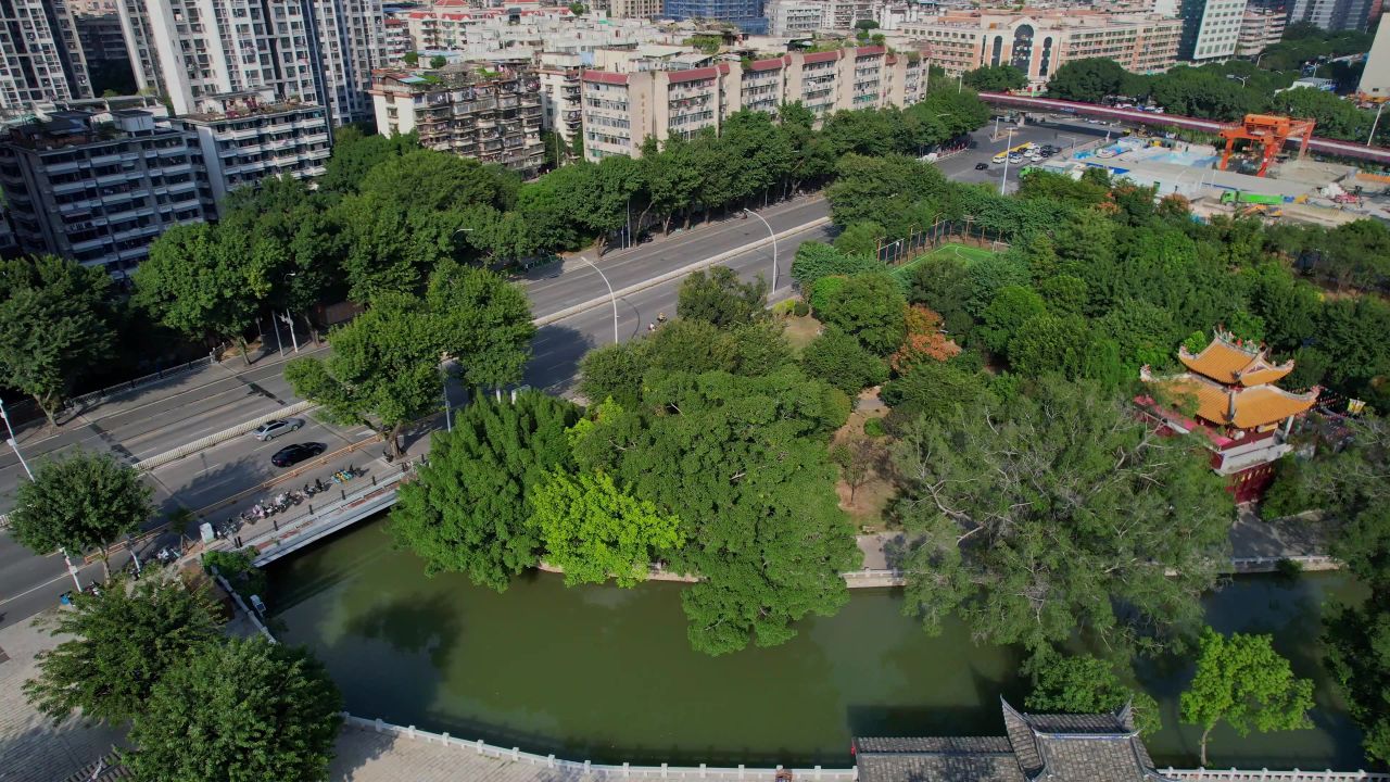 航拍福州打铁港公园