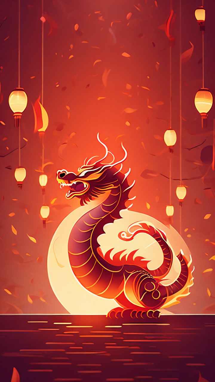 过年春节游龙灯简约插画 81