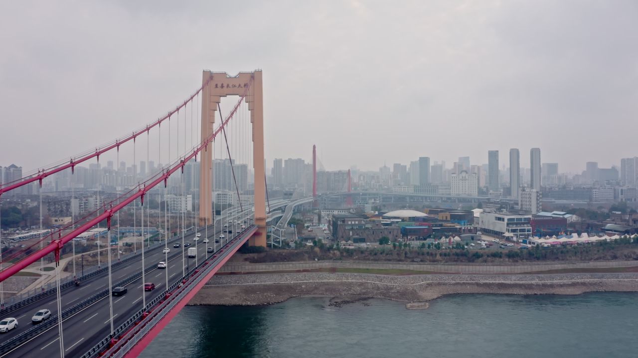 湖北宜昌至喜长江大桥航拍视频