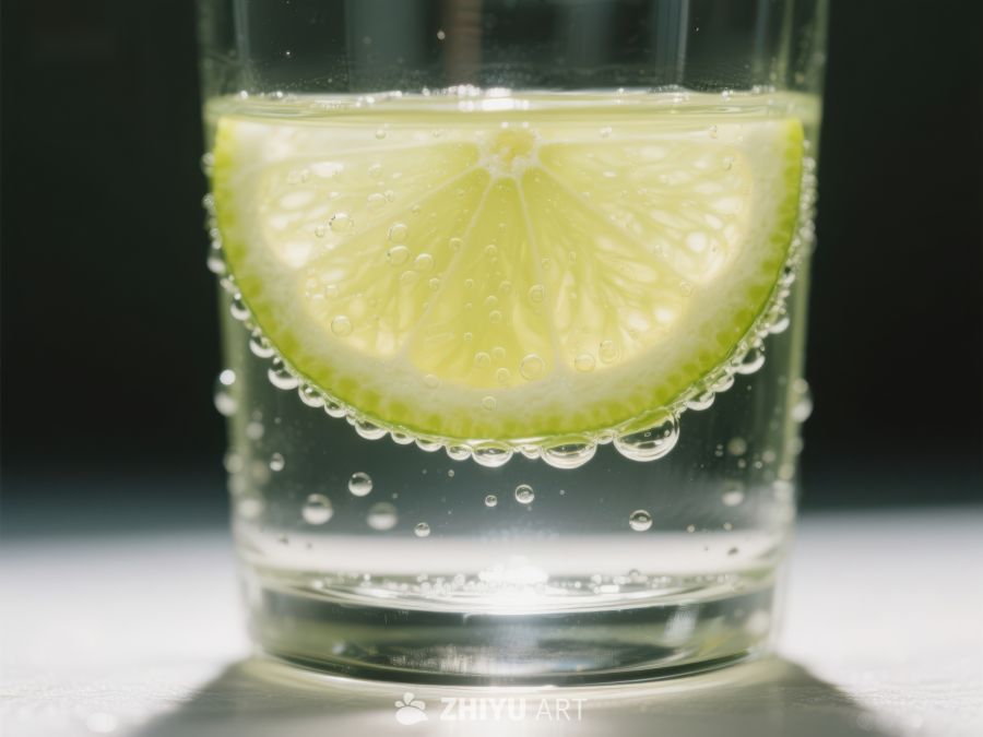 柠檬片泡在气泡水中 403