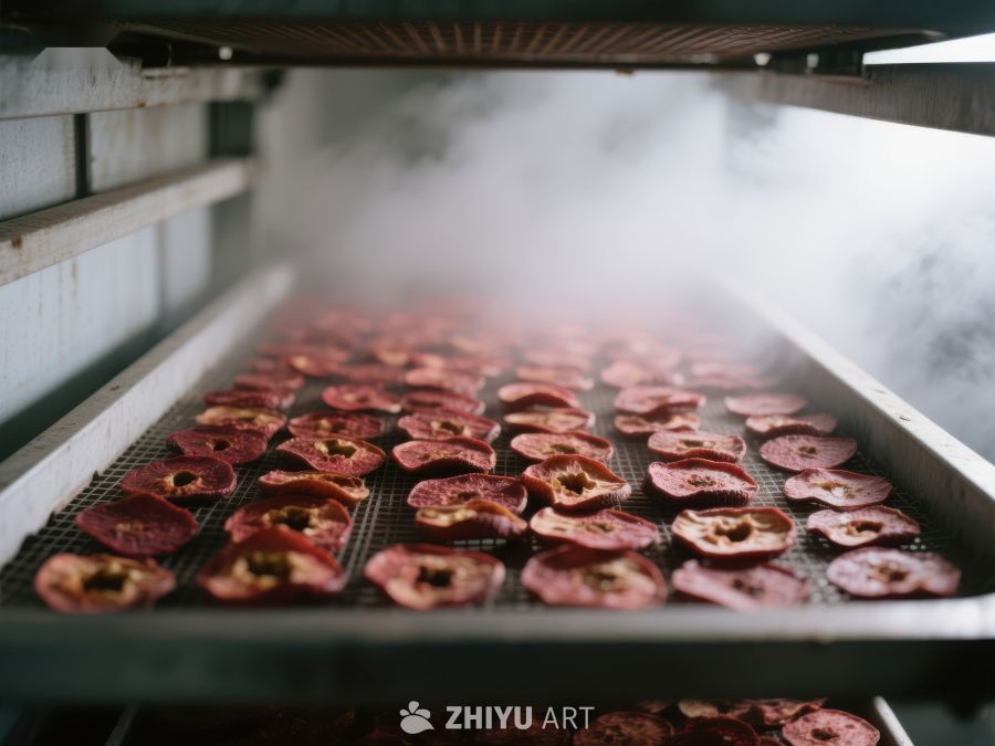 苹果片在烘干机中脱水 330