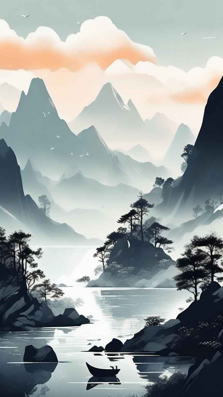 国潮山水插画风景图 59