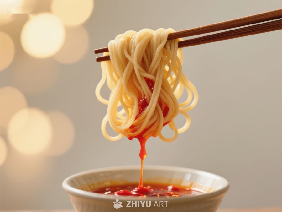 筷子夹起面条，酱汁滴落碗中 701
