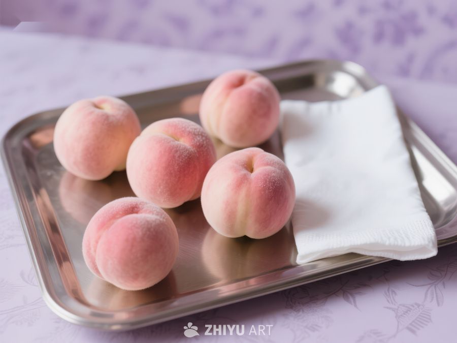盘中新鲜桃子与纸巾 324