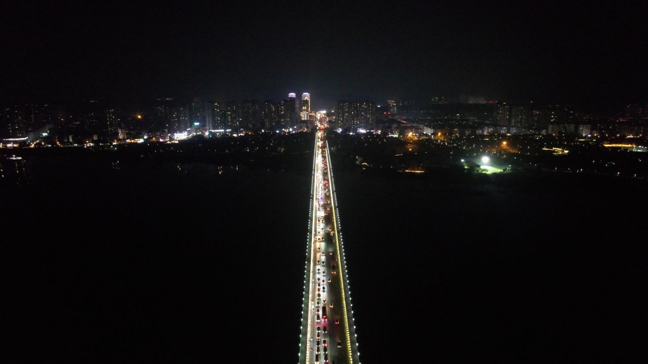 四川遂宁通德大桥夜景交通航拍  