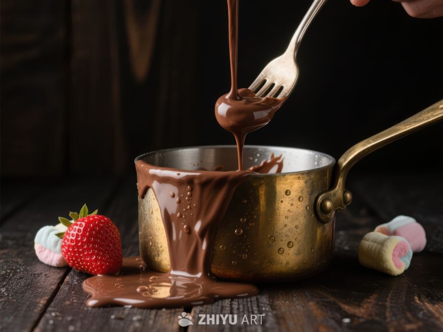 巧克力酱倾泻，甜品诱人特写 805