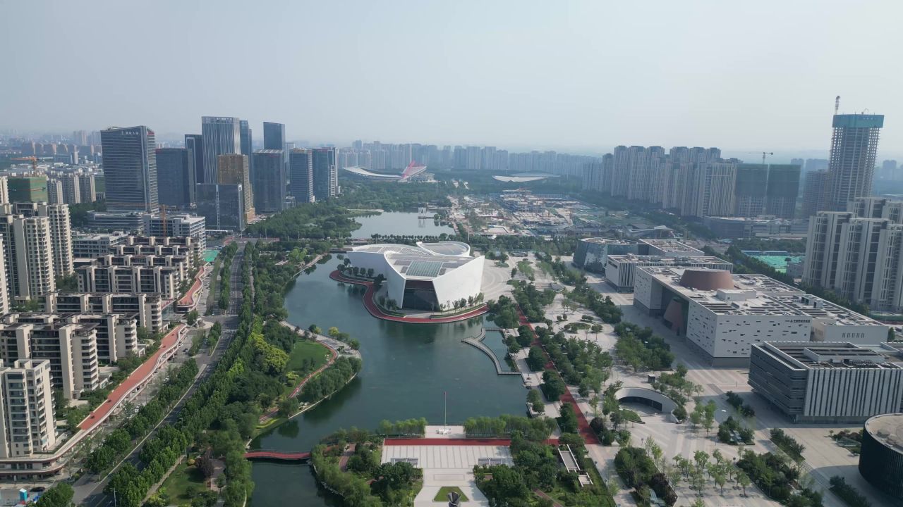 航拍山东淄博城市建设淄博风光