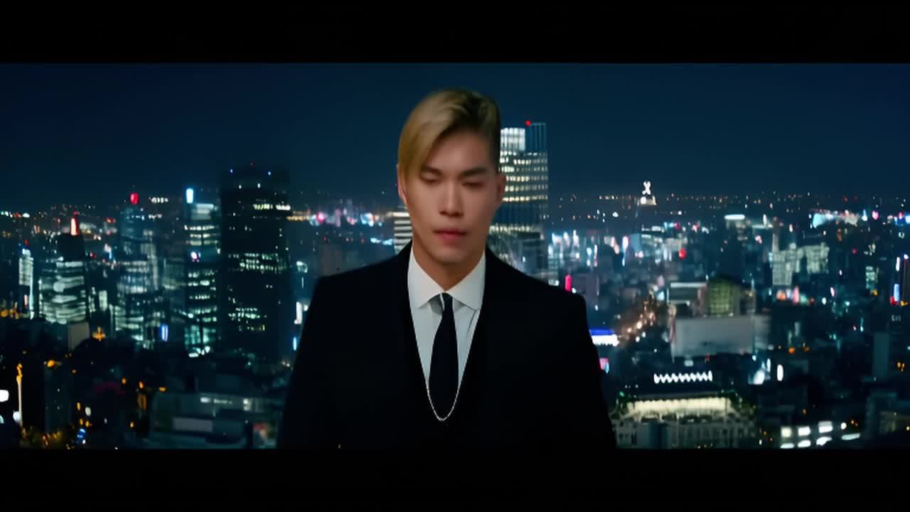 夜晚，在东京的一个开阔场所，灯光明亮。一名男子身穿