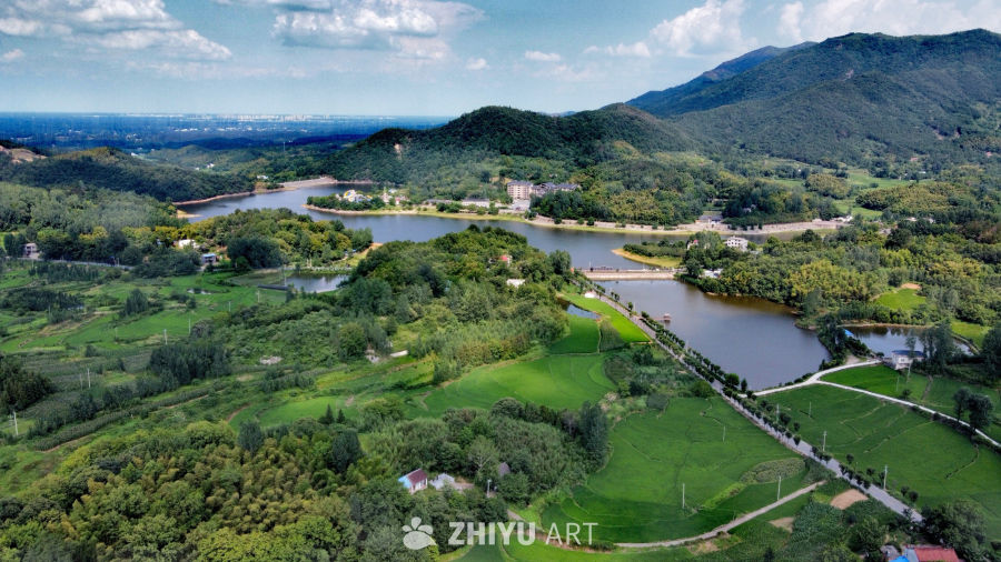 航拍山水田园风光