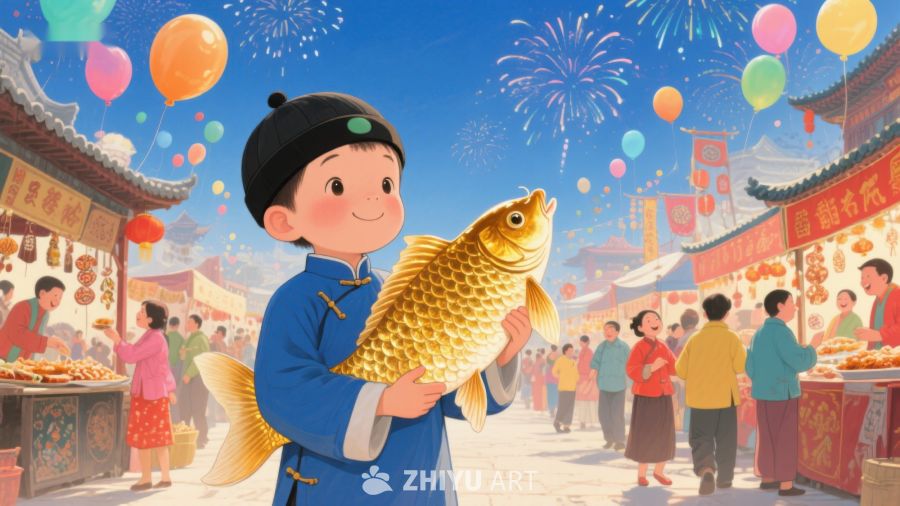 节日集市上的小男孩与金鱼 601