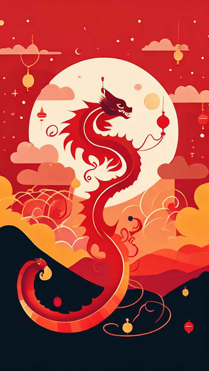 过年春节游龙灯简约插画 1