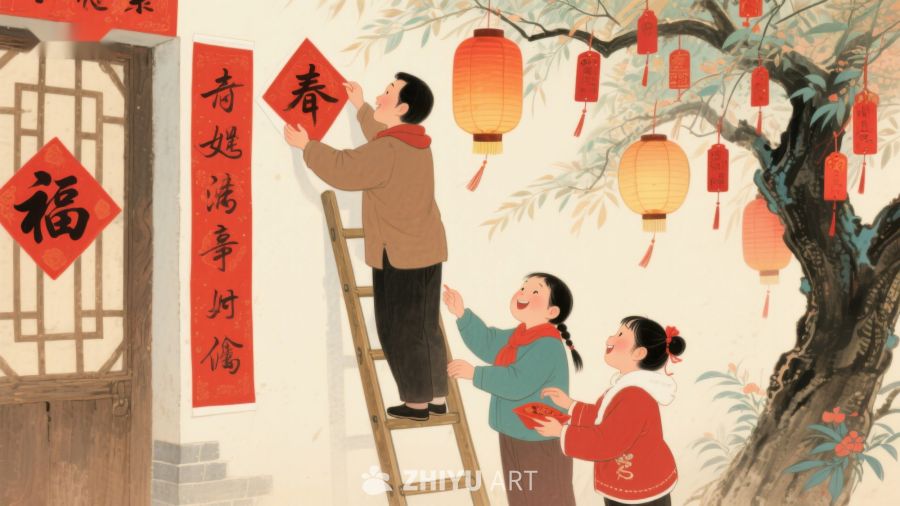 家庭挂灯笼迎新春 456