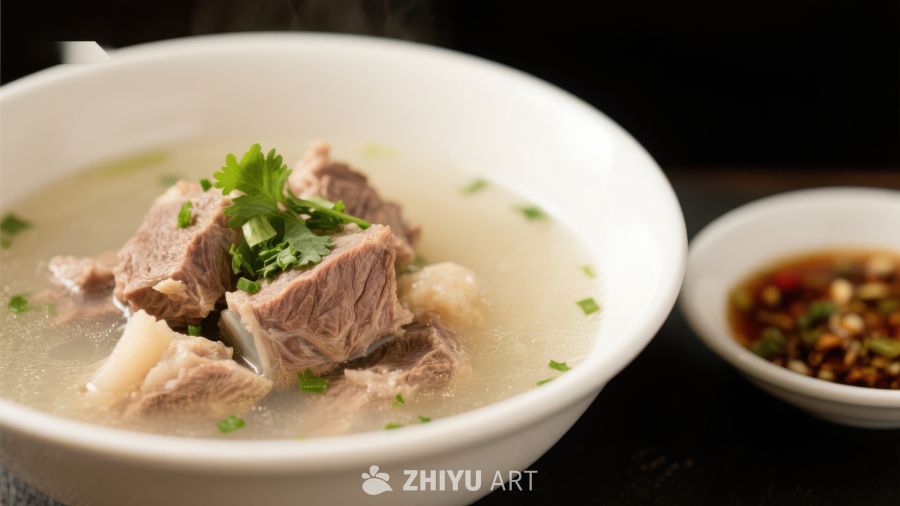 热腾腾的牛肉清汤