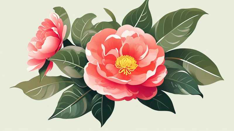 春季山茶花扁平插画 5