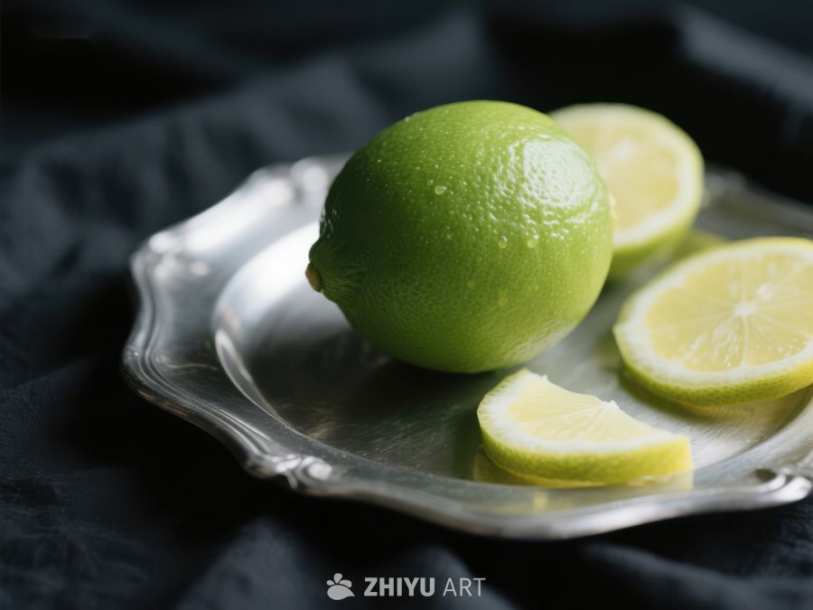 青柠与柠檬片置于银盘 370