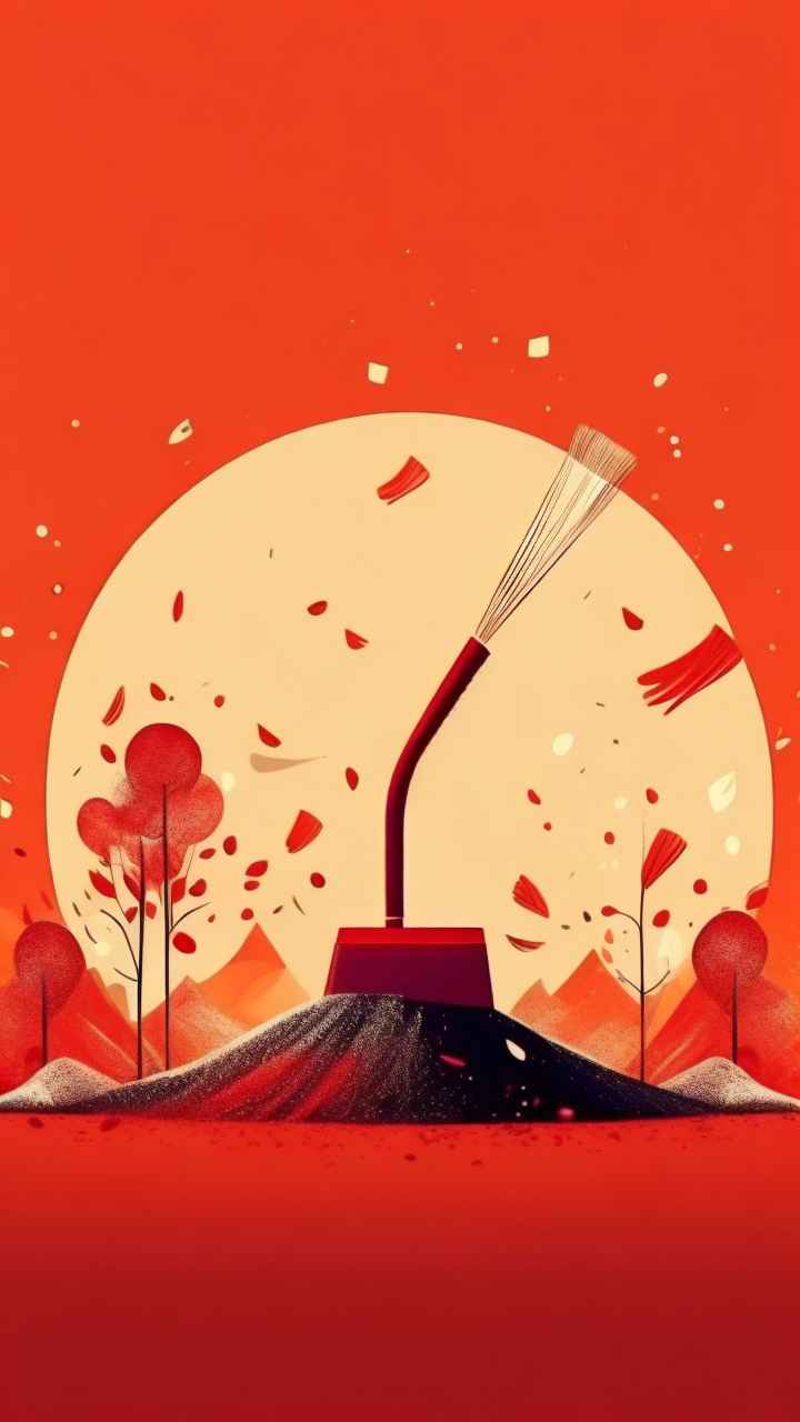 春节新春扫尘简约插画背景 7