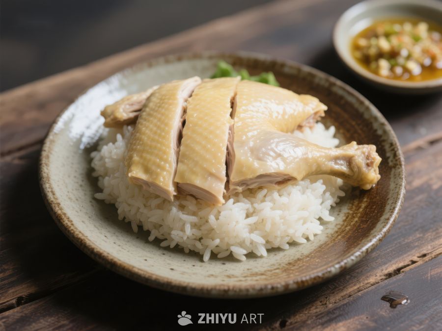 白切鸡配米饭，传统美味佳肴 4