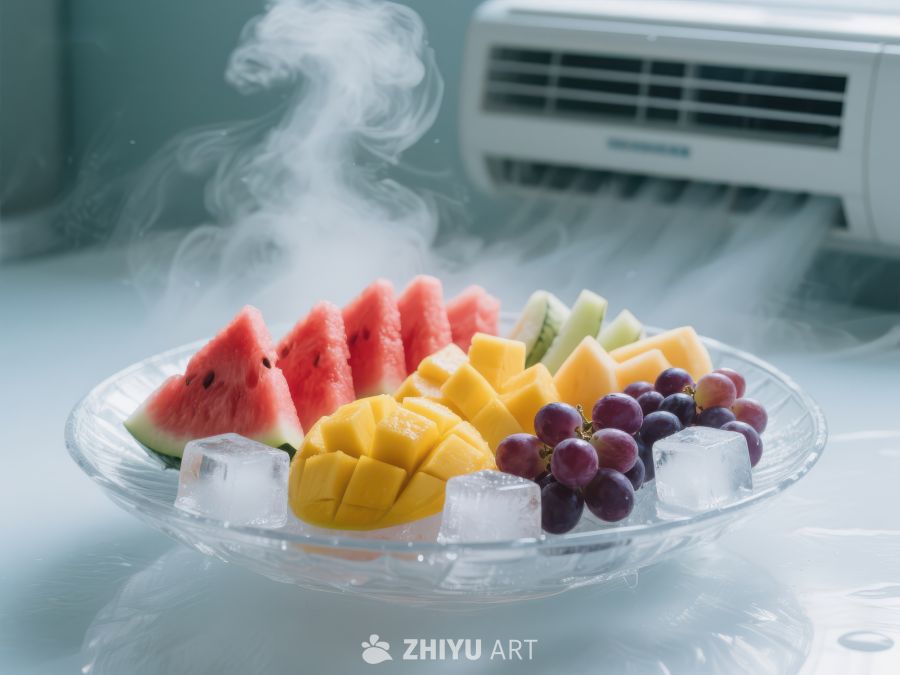 冰镇水果盘，空调旁冒着冷气 21