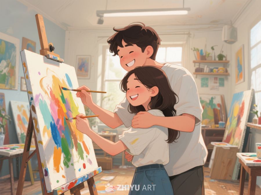 两人合作绘画，共享艺术时光 465