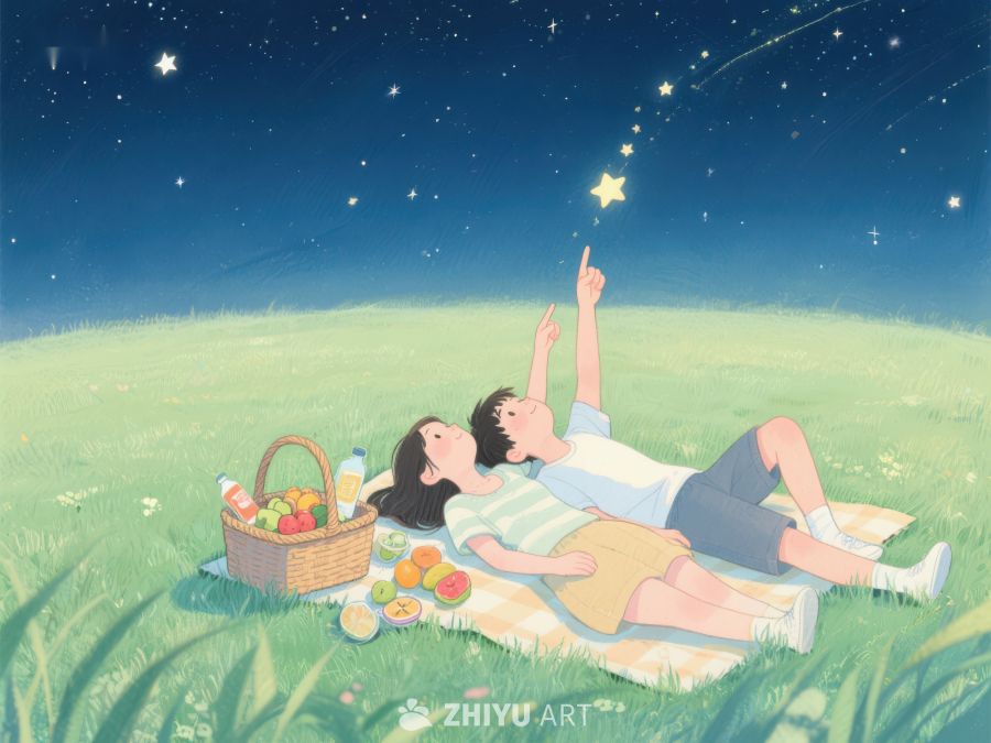 夜空下，两人共赏流星 941