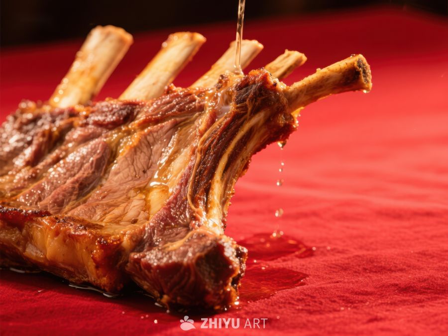 烤羊排滴油特写