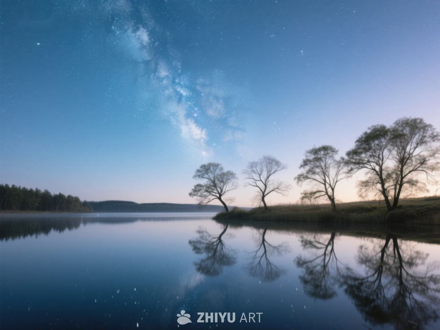 湖畔夜景：星空与树影的倒映 34
