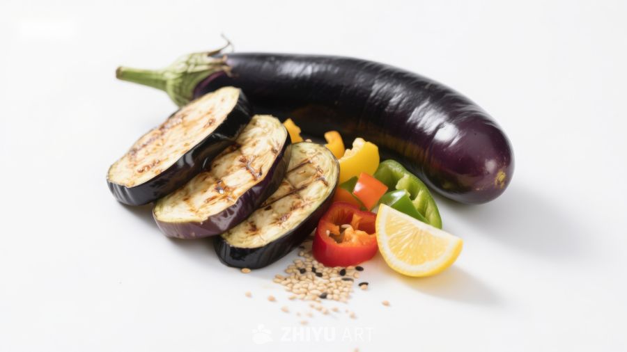 烤茄子与彩椒柠檬组合