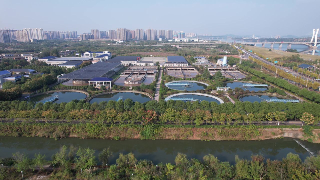 城市污水处理厂过滤航拍 