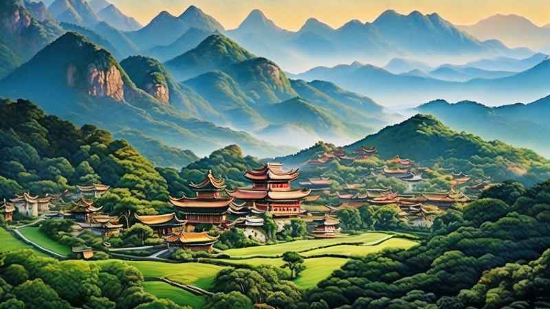 青山绿色村庄插画 3