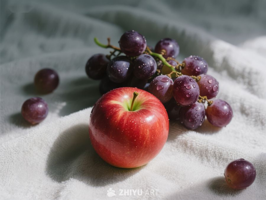 红苹果与紫葡萄的静物组合 132