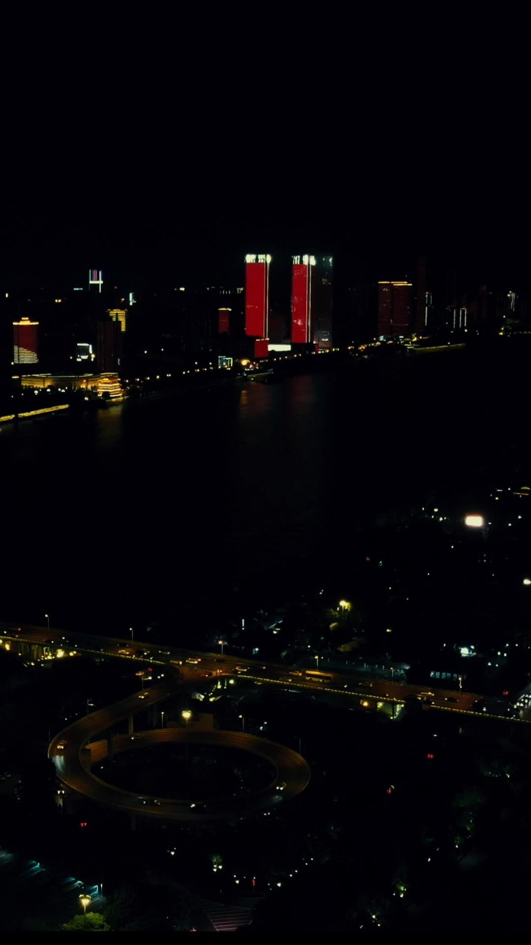 城市航拍湖南长沙湘江夜景