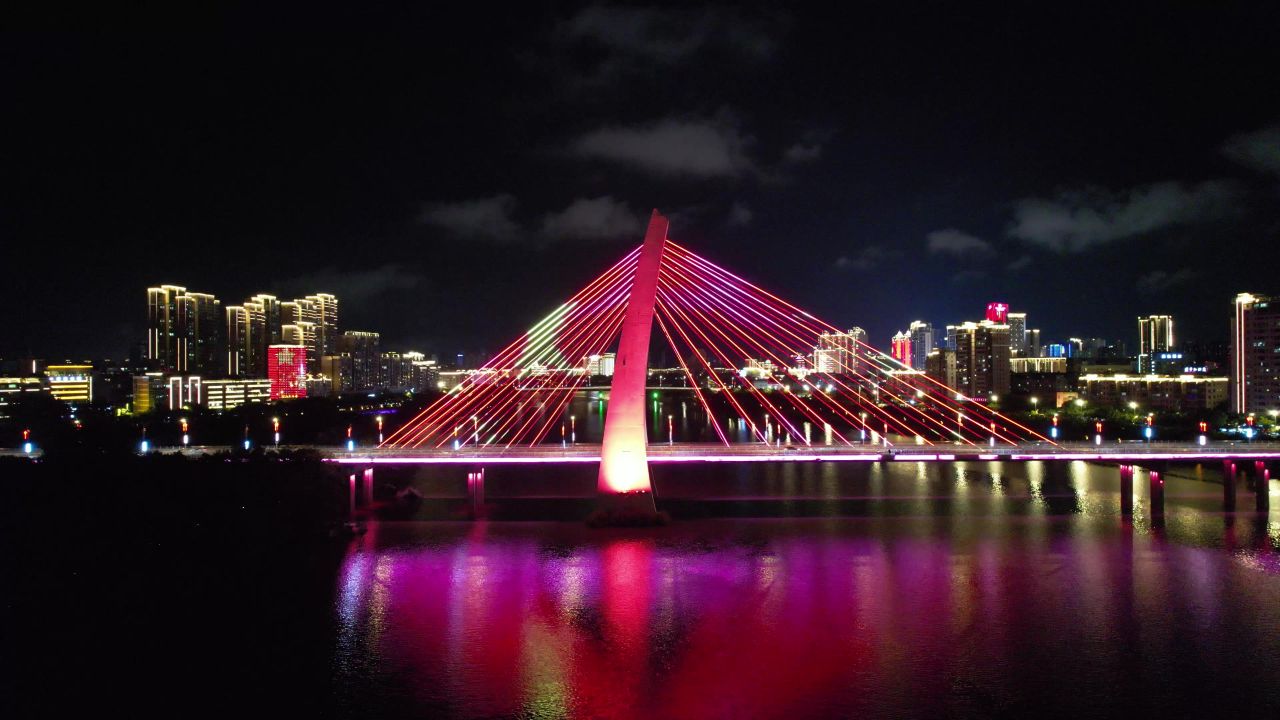 江西赣州章水两岸夜景灯光航拍