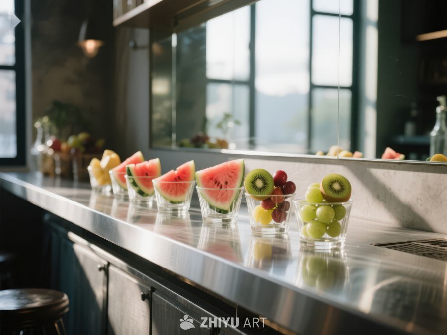 厨房吧台上的新鲜水果杯 162